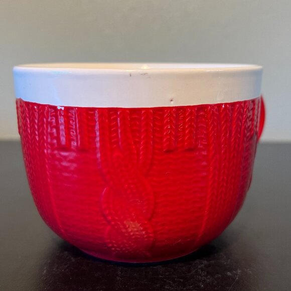 MSRF DESIGN STUDIO Embossed Red Cable Knit Sweater Textured Ceramic Mug / Bowl - Picture 7 of 13